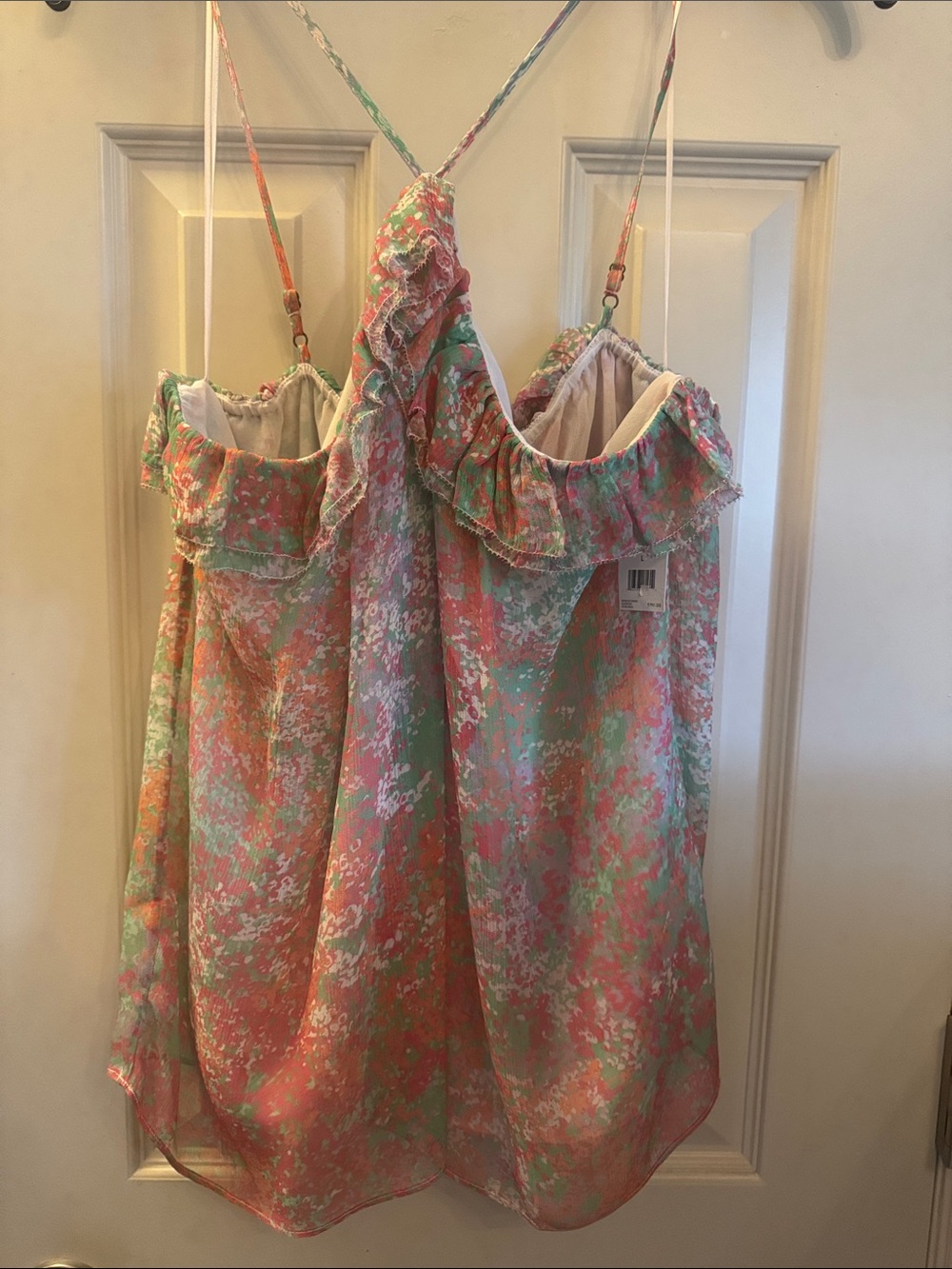 NWT Joie Britta Silk Top - L -Coral & Mint Floral Ruffle Tank